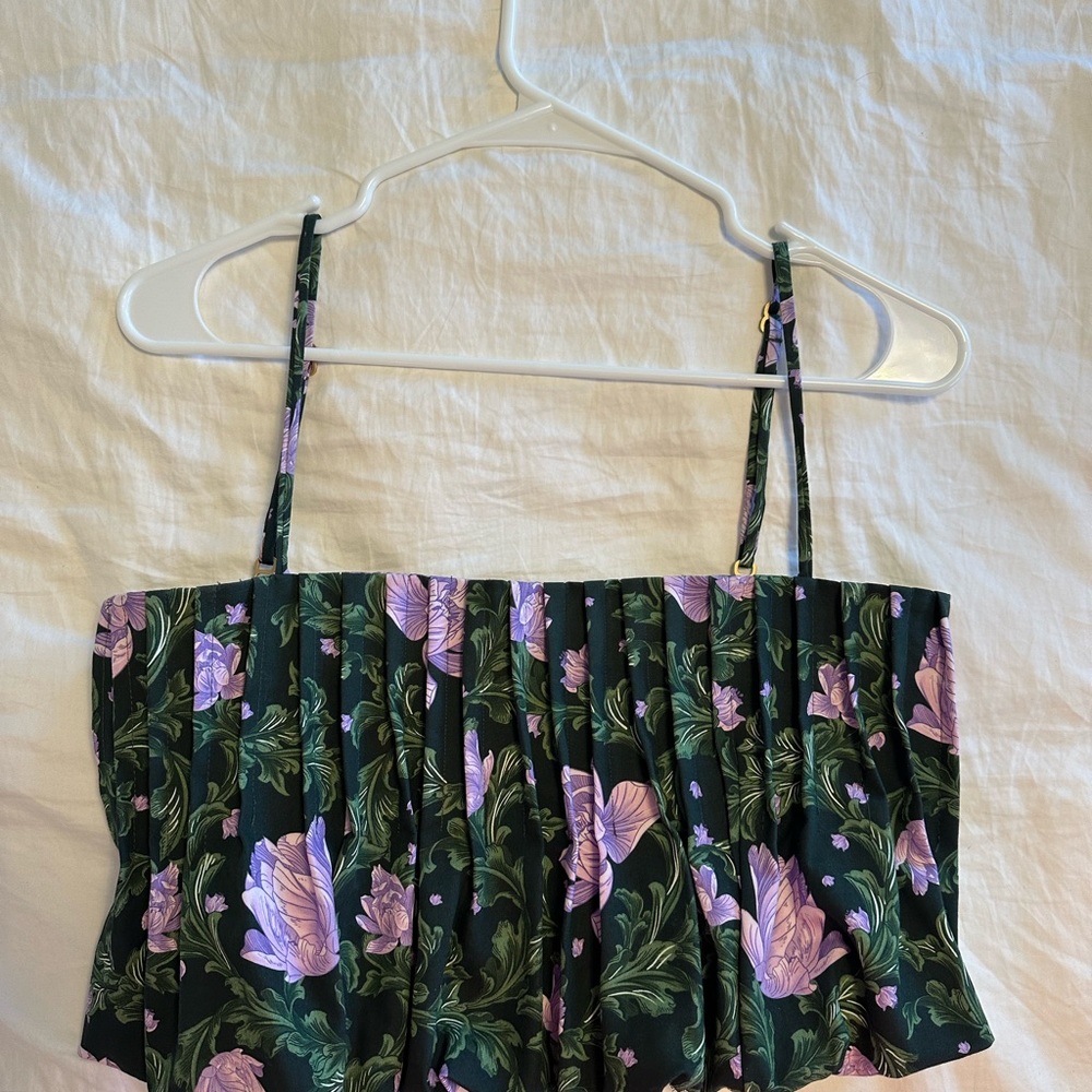 Agua Bendita Green and Lavender Floral Crop Top